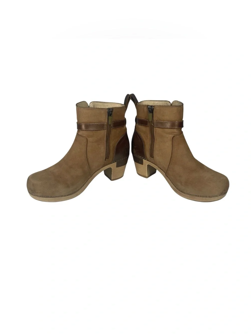 Dansko Anya Heeled Boots Ankle Booties Size 37 6.5 7 Biscotti Nubuck Leather
